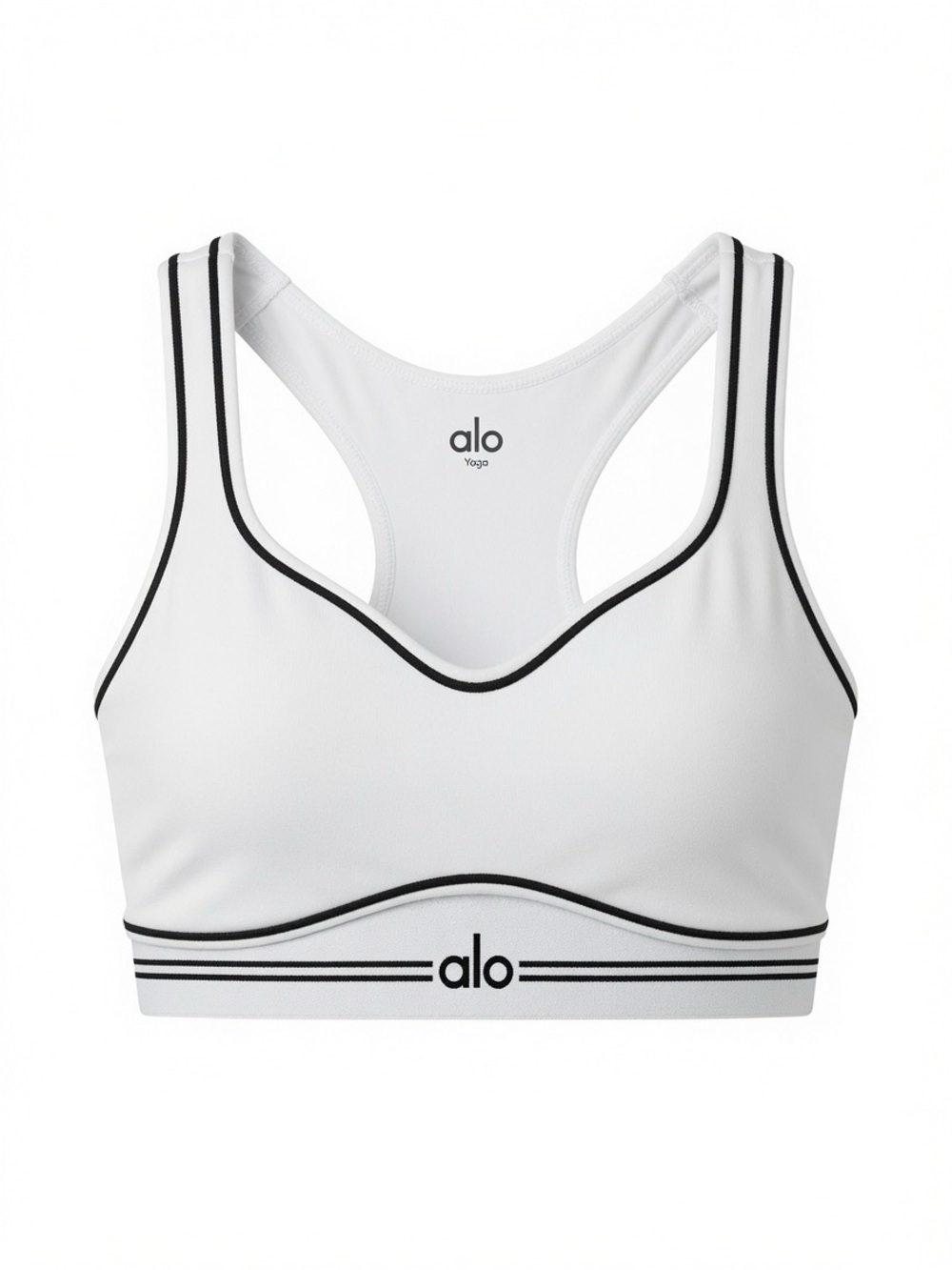 ALO Yoga White Sports Bra with Black Trim